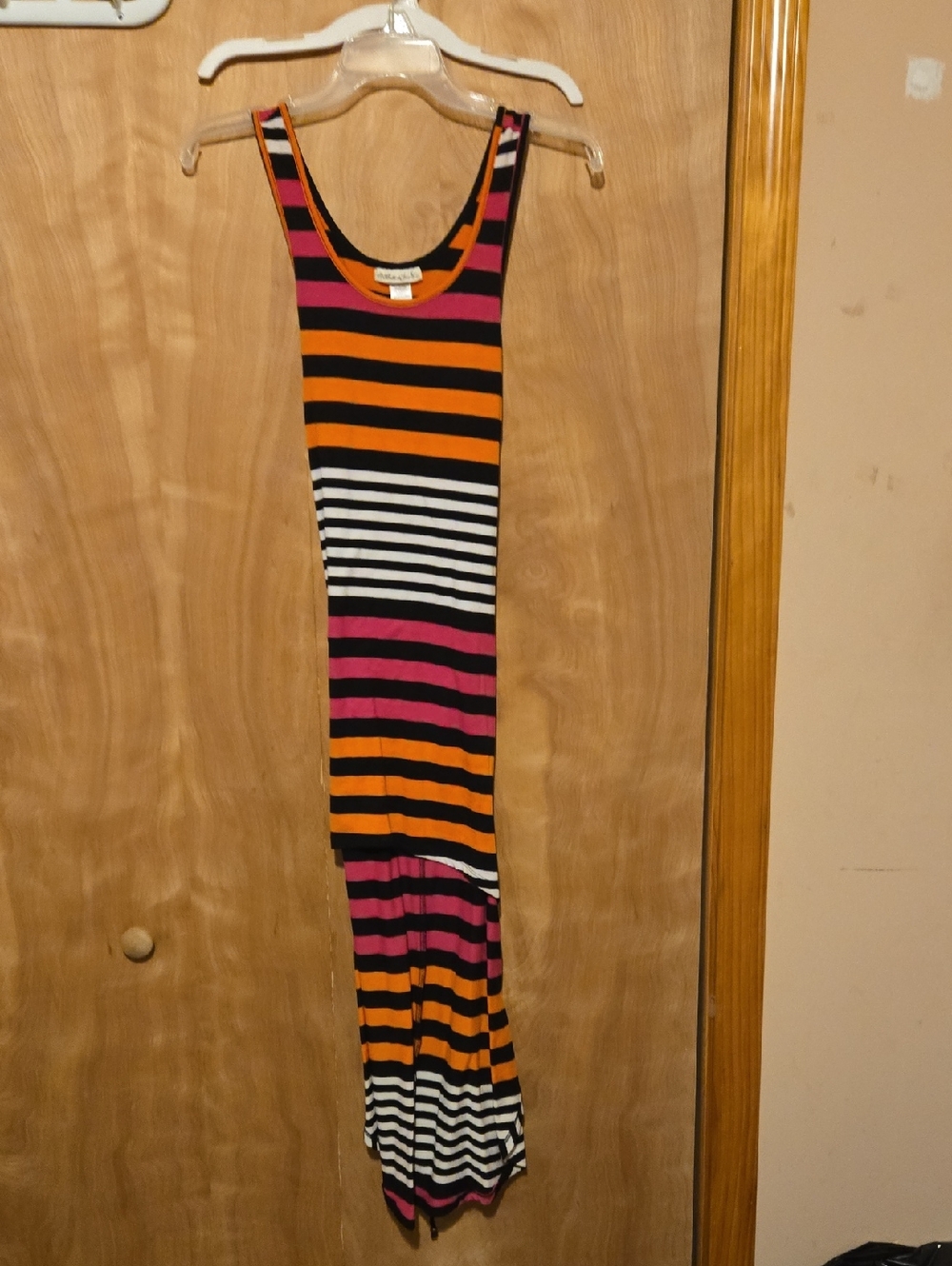Belle Du Jour Black, Orange, Pink & White Striped Maxi Dress